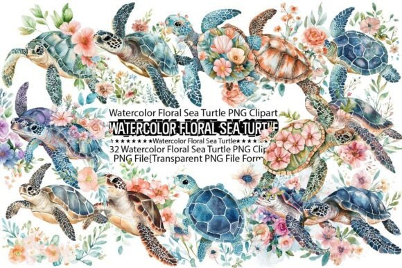 Download Watercolor Floral Sea Turtle Sublimation - Sublimation Collection