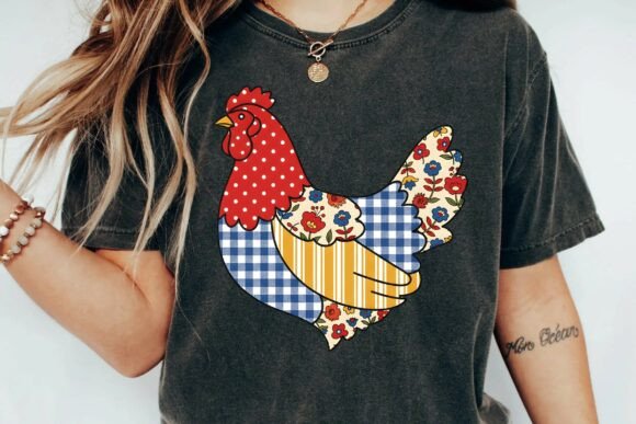 Download Colorful Country Patchwork Folk Art Chicken Sublimation Design PNG - Sublimation Collection